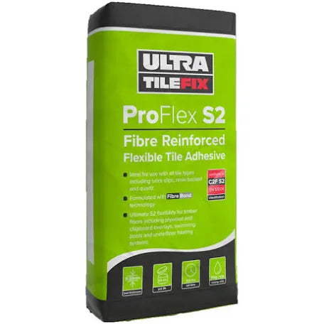 Ultra Tile Flexible Fibre Reinforced RAPID Set Tile Adhesive S2 - 20kg White image 1